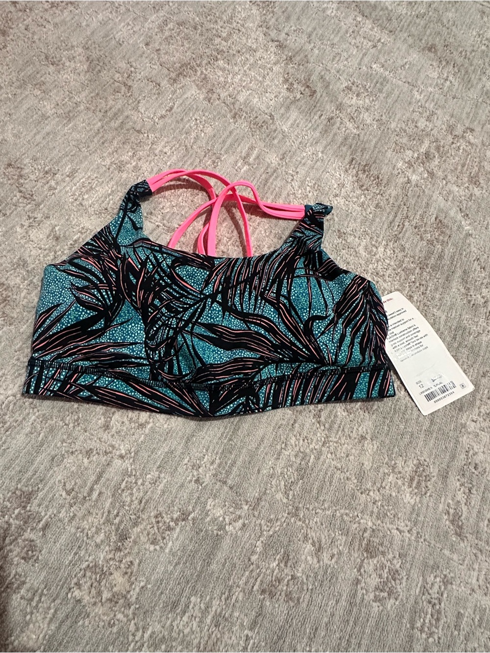 Lululemon Energy Bra Mini Palm Lace Tofino Teal Multi / Flash Light Size 12
